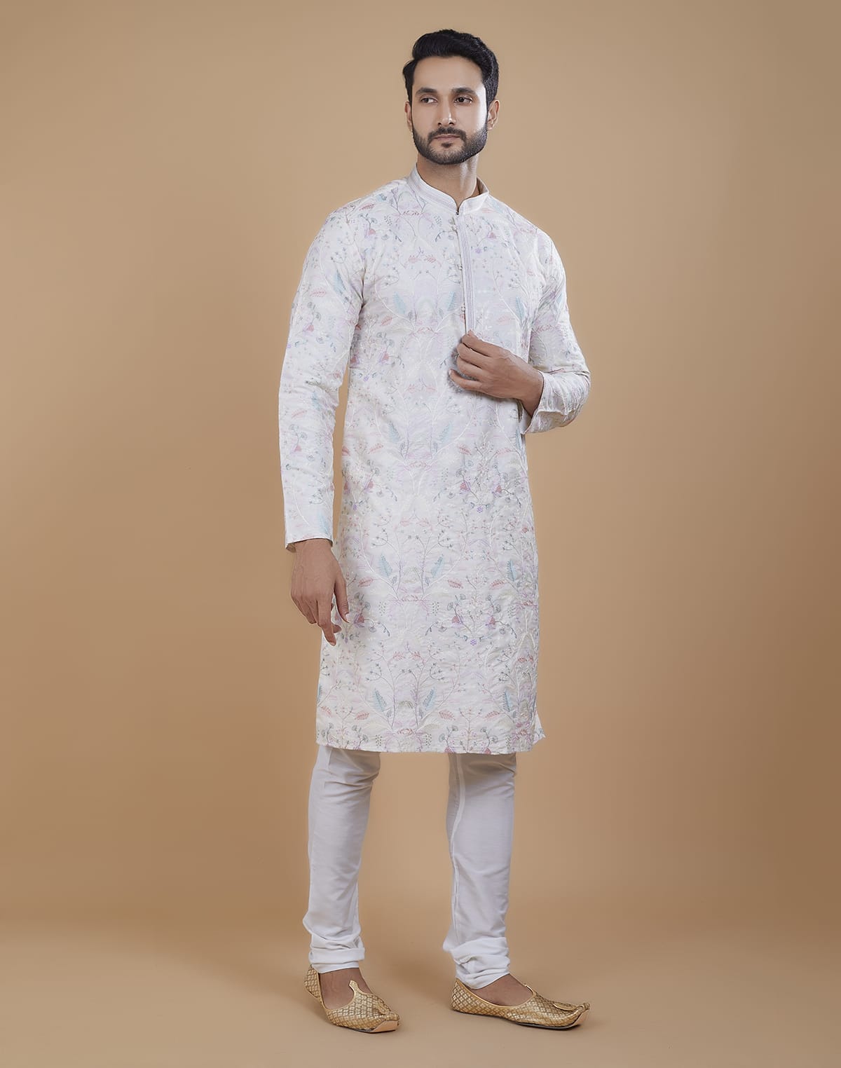 Collection of Floral Multi Color Embroidered work Kurta Pajama in a gallery layout