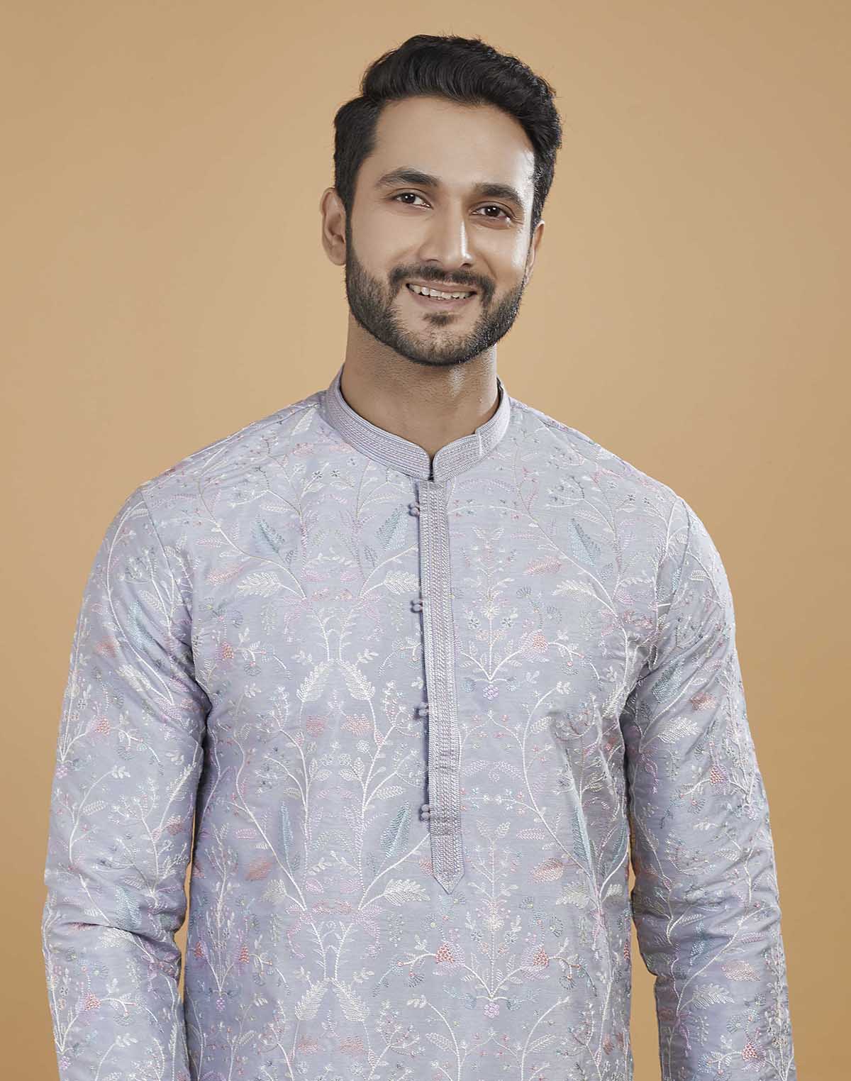 Collection of Traditional Floral Multi Color Embroidered work Kurta Pajama in a gallery layout