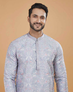 Collection of Traditional Floral Multi Color Embroidered work Kurta Pajama in a gallery layout