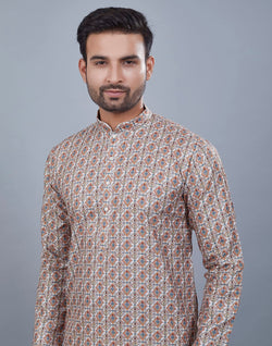 Collection of Brocade All Over Multi Color Stylish Printed Kurta Set in a gallery layout