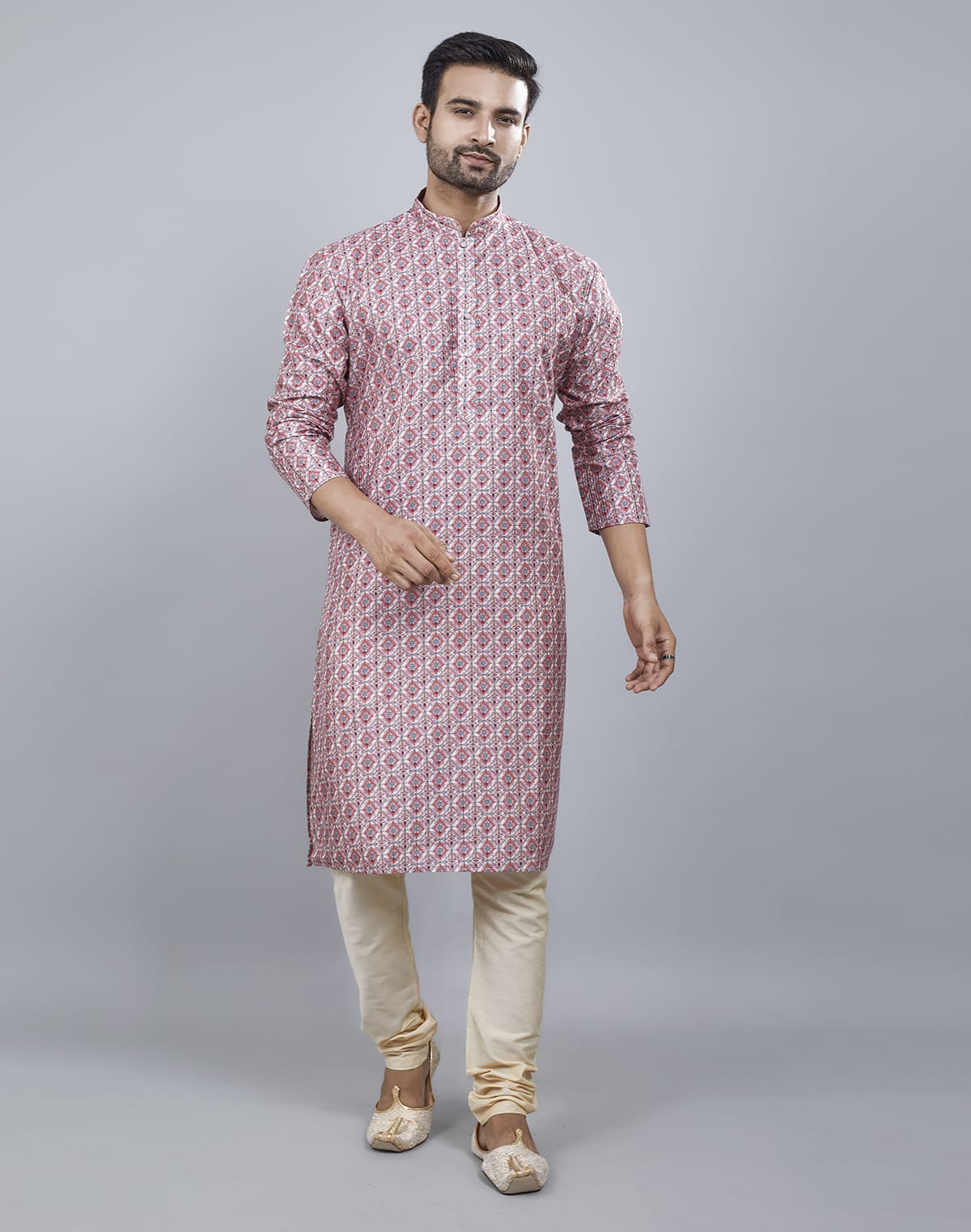 Collection of Brocade All Over Multi Color Printed Kurta Set in a gallery layout