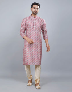 Collection of Brocade All Over Multi Color Printed Kurta Set in a gallery layout