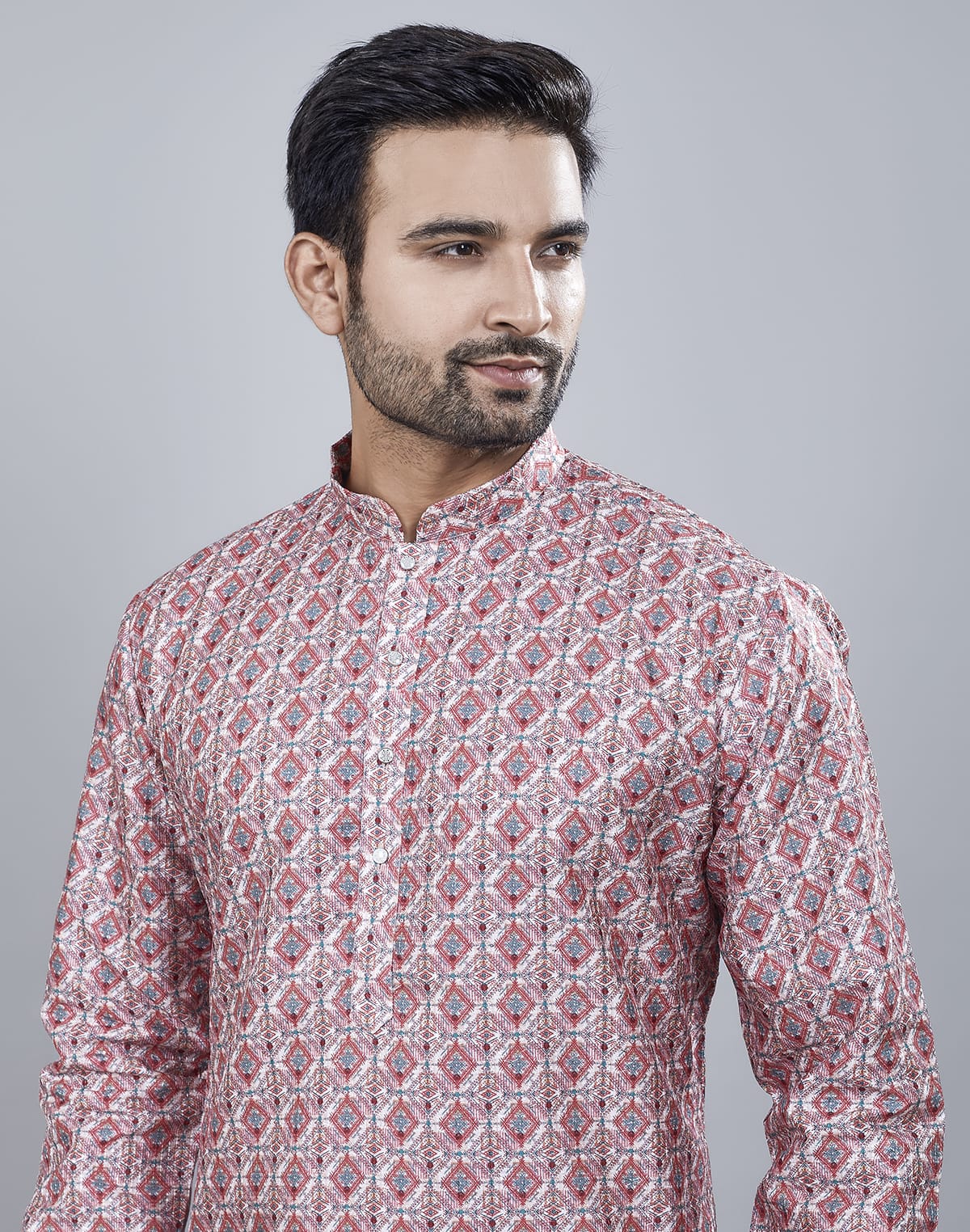 Collection of Brocade All Over Multi Color Printed Kurta Set in a gallery layout