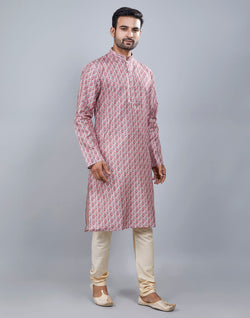 Collection of Brocade All Over Multi Color Printed Kurta Set in a gallery layout