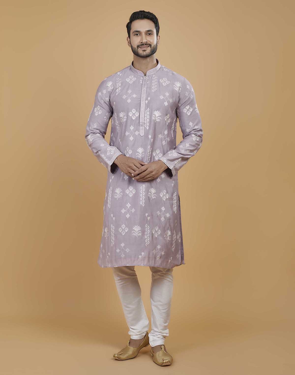 Soft Silk Floral Thread Embroidery work Kurta Set