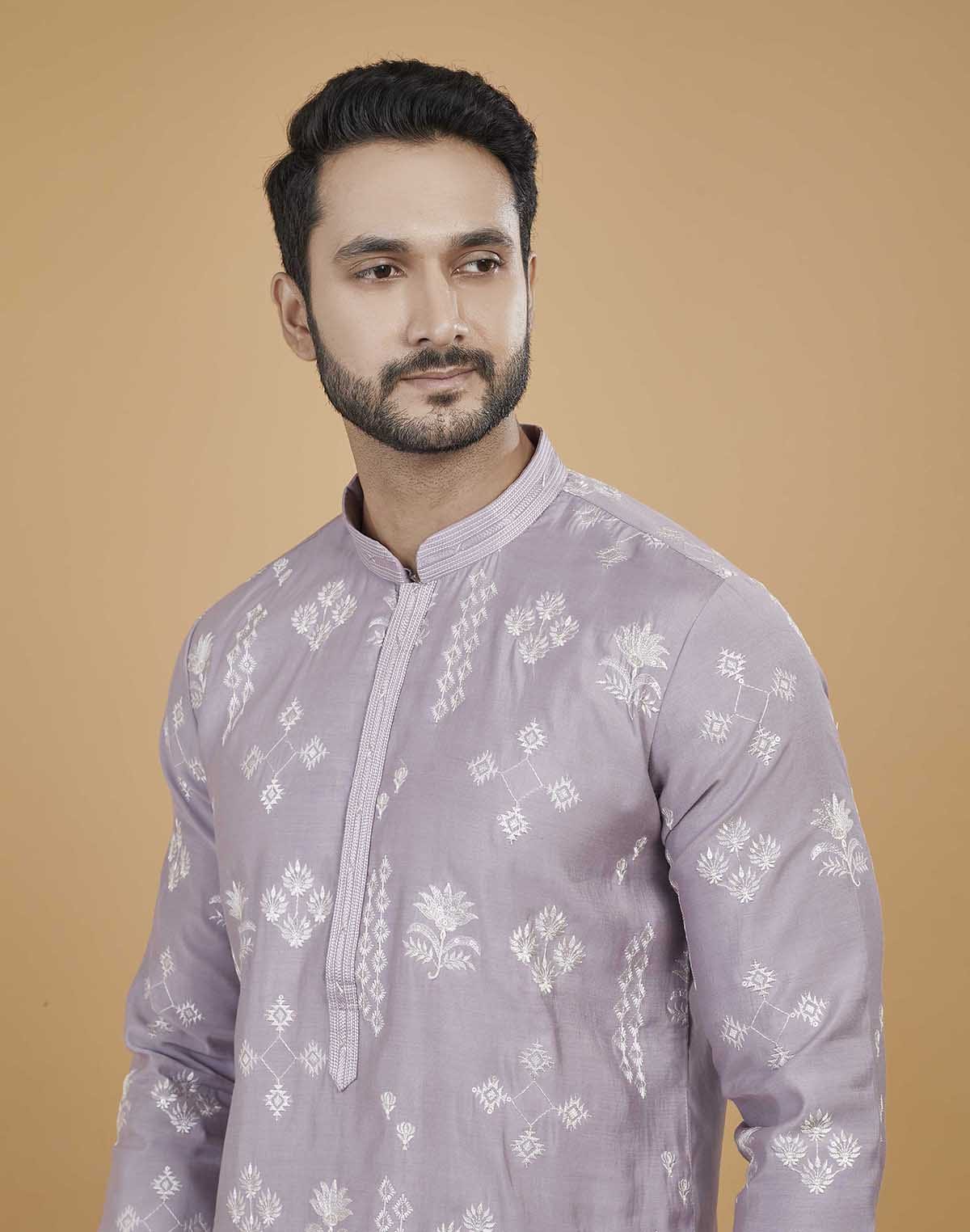 Collection of Soft Silk Floral Thread Embroidery work Kurta Set in a gallery layout