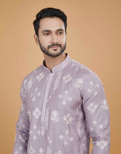 Collection of Soft Silk Floral Thread Embroidery work Kurta Set in a gallery layout