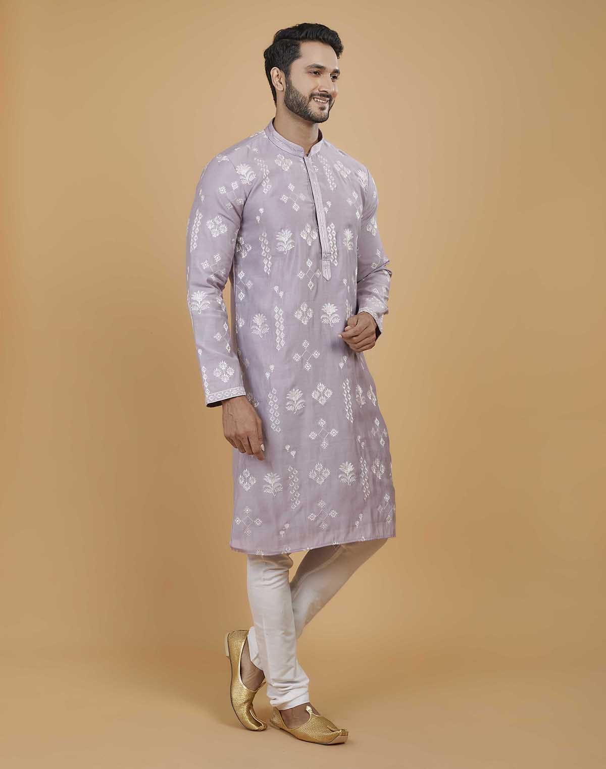 Soft Silk Floral Thread Embroidery work Kurta Set