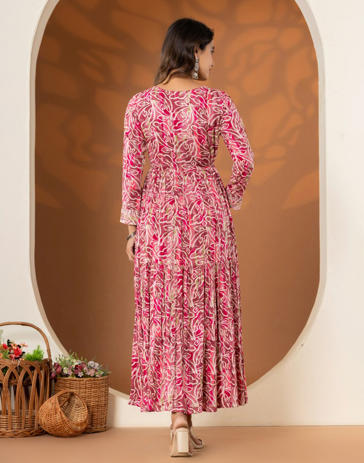 Collection of Pink Rayon Party Wear Trendy Kurti in a gallery layout