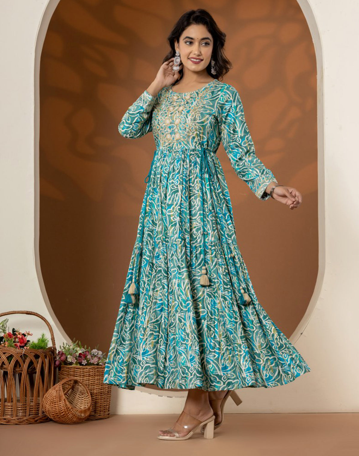 Collection of Elegant Rama Green Coloured Rayon Kurti in a gallery layout