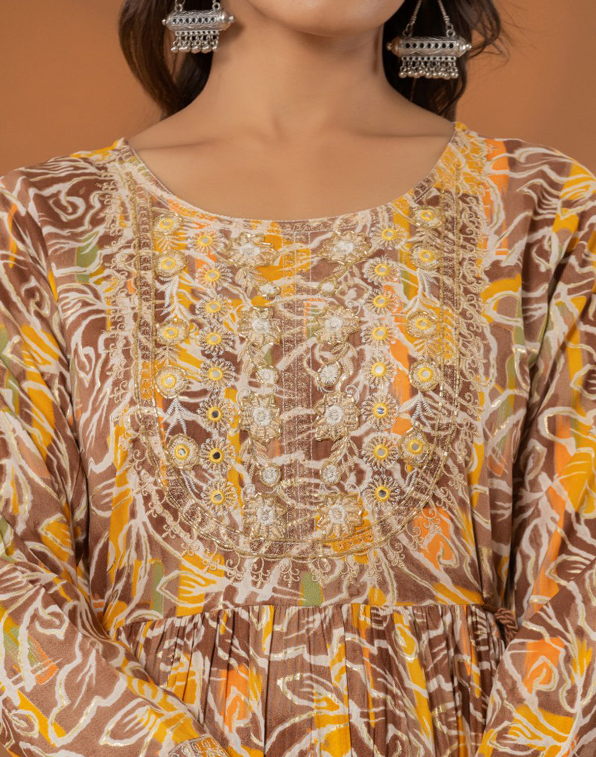 Yellow Coloured Rayon Botanical Print Kurti