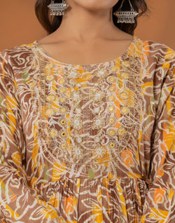 Collection of Yellow Coloured Rayon Botanical Print Kurti in a gallery layout