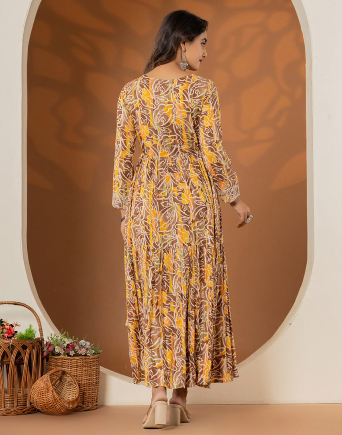 Collection of Yellow Coloured Rayon Botanical Print Kurti in a gallery layout