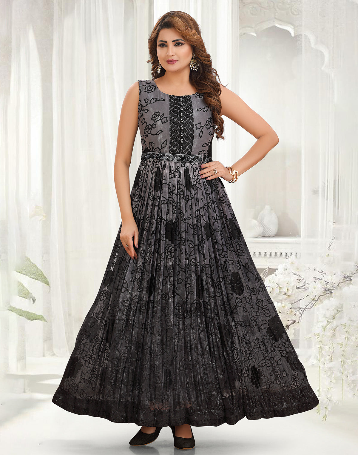 Black Party Wear Georgette Long Flared Kurti