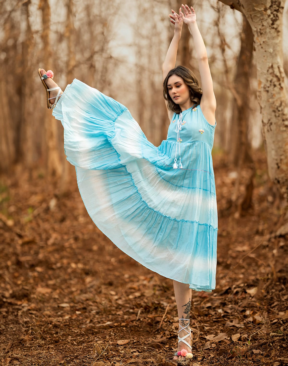 Sky Blue Plain Cotton stylish Kurti