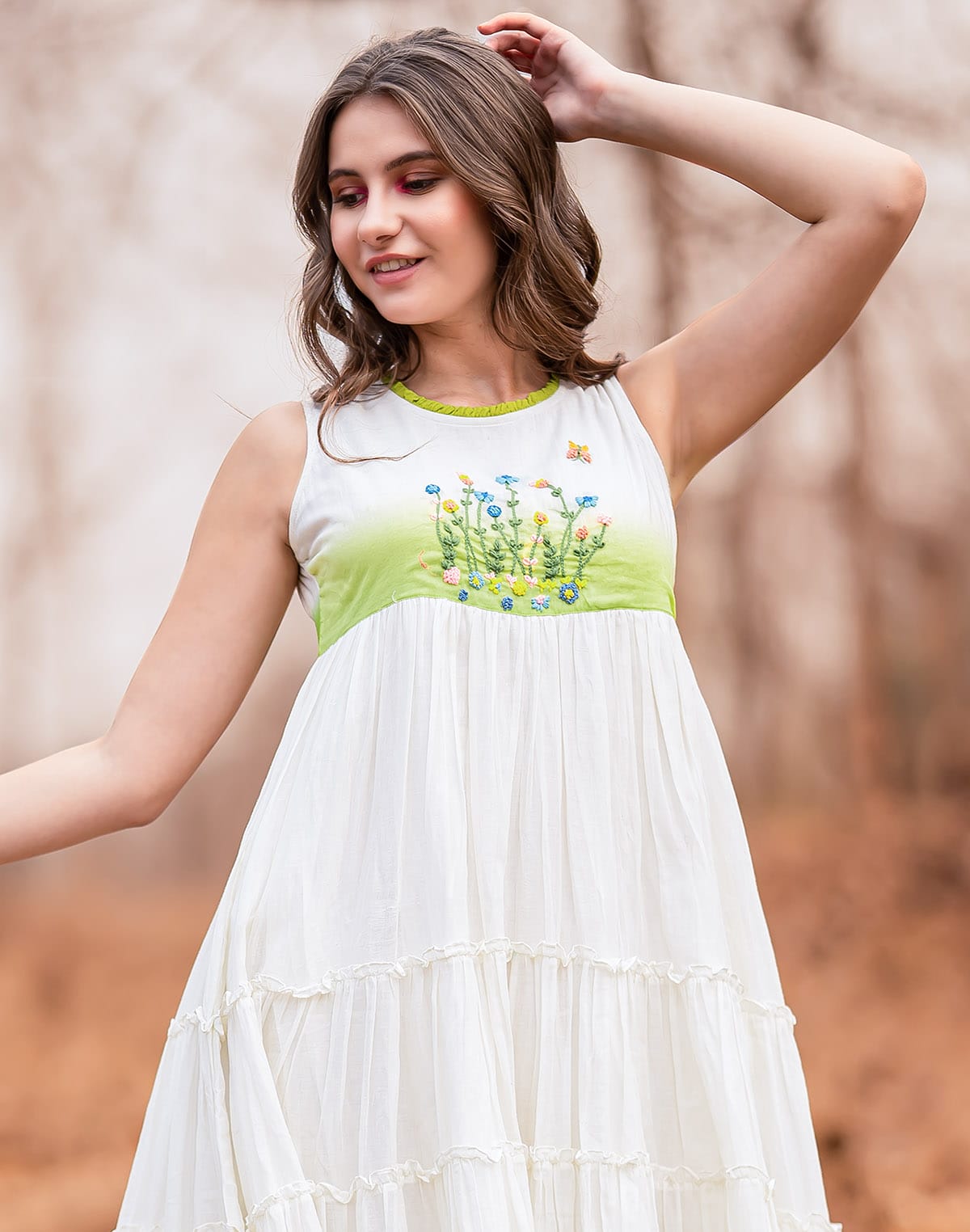 Collection of White Color Designer Party Wear Embroidery work Cotton Kurti in a gallery layout