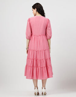 Collection of Light Pink Cotton Party Wear Dress with Shrug in a gallery layout