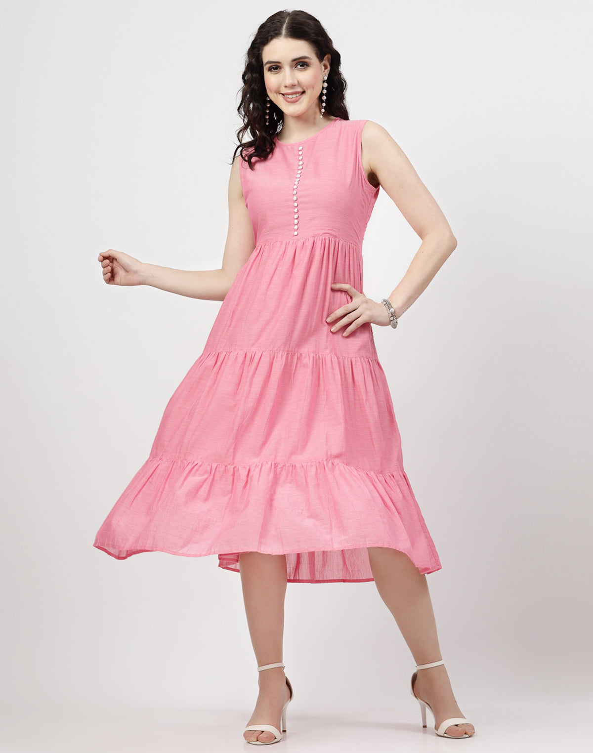 Collection of Light Pink Cotton Party Wear Dress with Shrug in a gallery layout