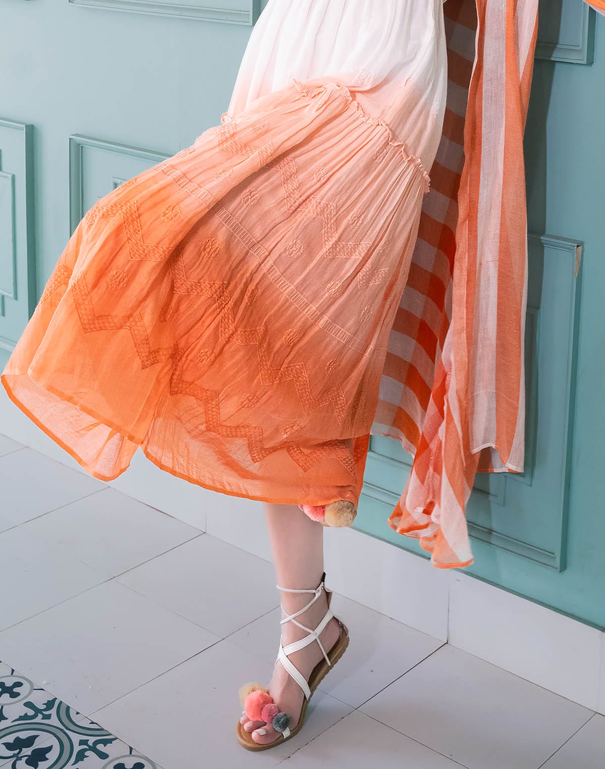 Collection of Amazing Orange Cotton Dress with Shrug in a gallery layout