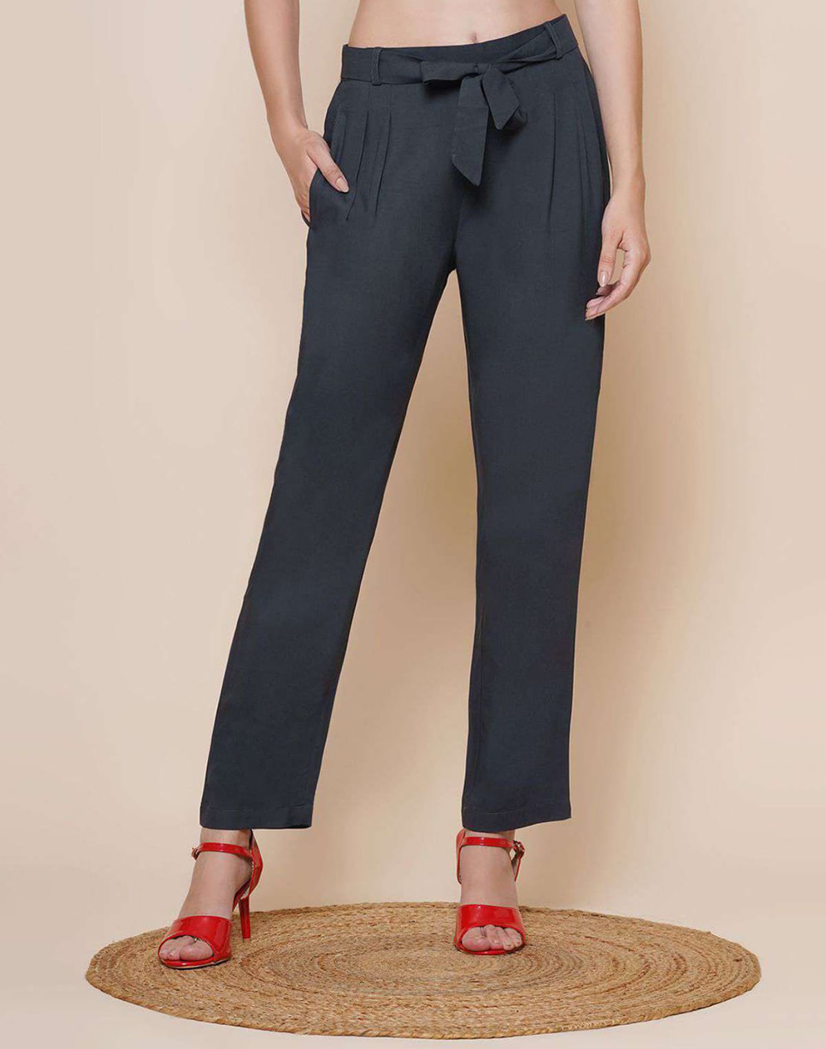 Navy Blue Plain Viscose Rayon Fabric Pant