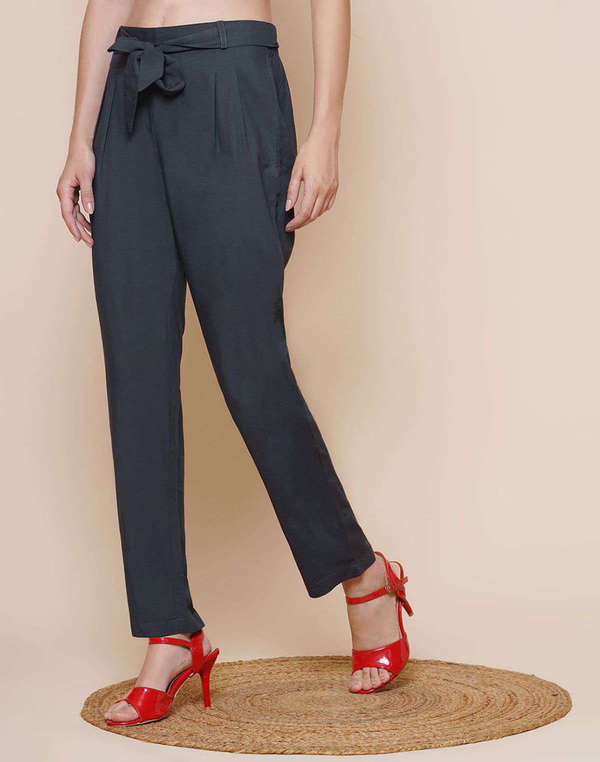 Navy Blue Plain Viscose Rayon Fabric Pant