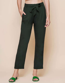 Collection of Green Plain Rayon Pant in a gallery layout