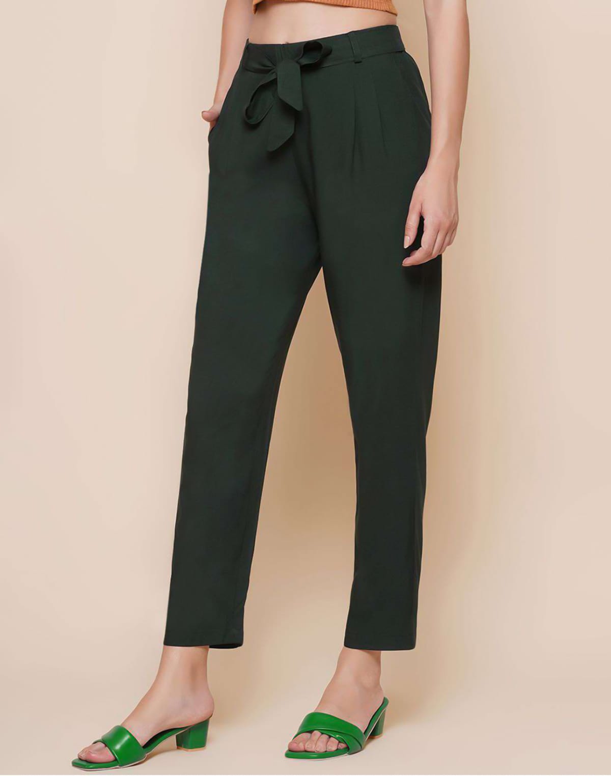 Collection of Green Plain Rayon Pant in a gallery layout