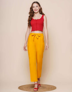 Collection of Mustard Plain Viscose Rayon Straight Pant in a gallery layout