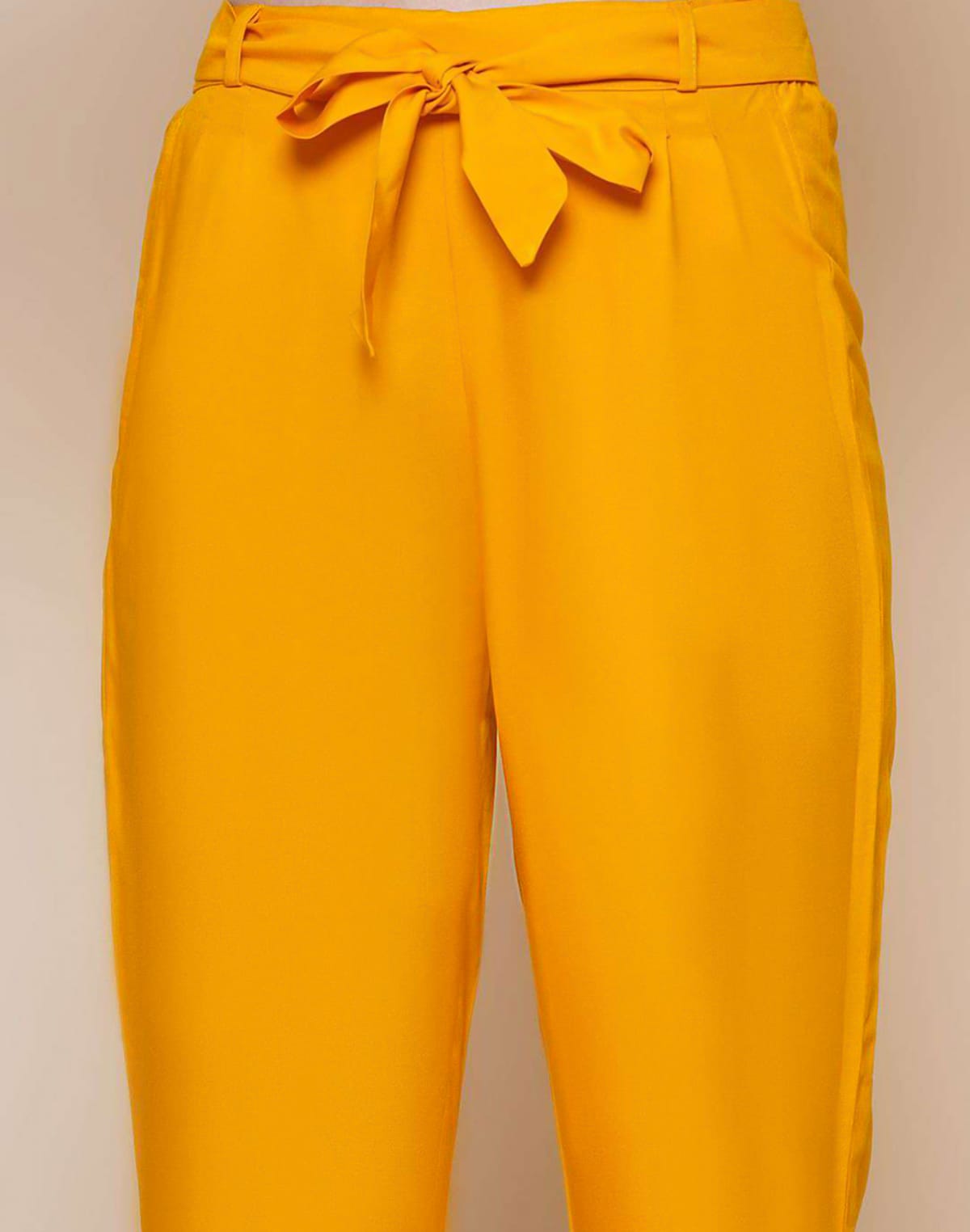 Collection of Mustard Plain Viscose Rayon Straight Pant in a gallery layout