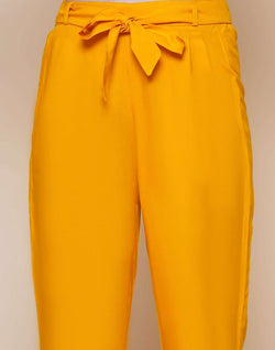 Collection of Mustard Plain Viscose Rayon Straight Pant in a gallery layout