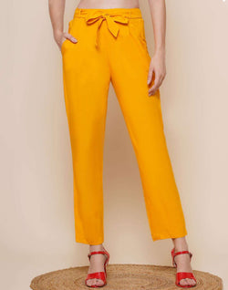 Collection of Mustard Plain Viscose Rayon Straight Pant in a gallery layout