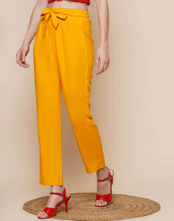 Collection of Mustard Plain Viscose Rayon Straight Pant in a gallery layout