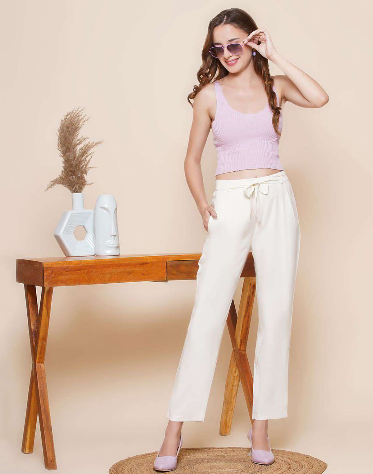 Viscose Rayon White Coloured Plain Pant