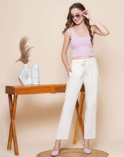 Collection of Viscose Rayon White Coloured Plain Pant in a gallery layout