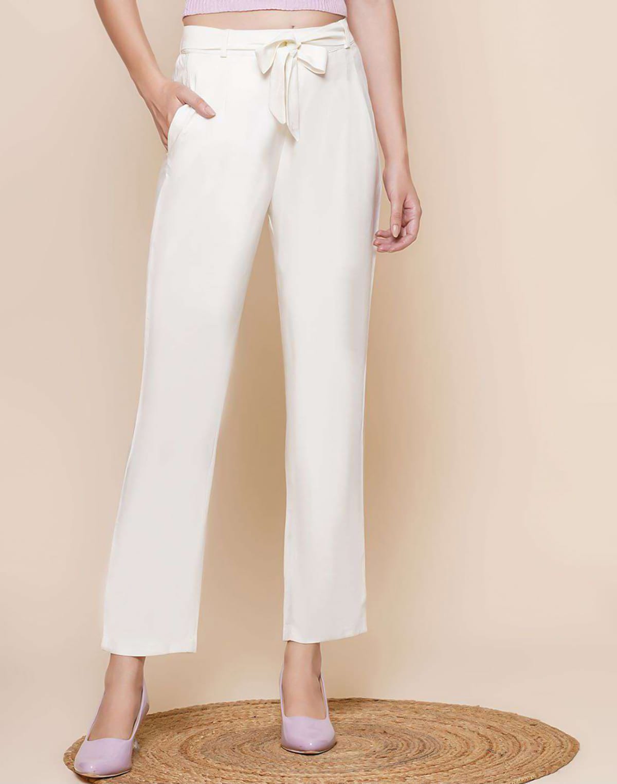 Viscose Rayon White Coloured Plain Pant