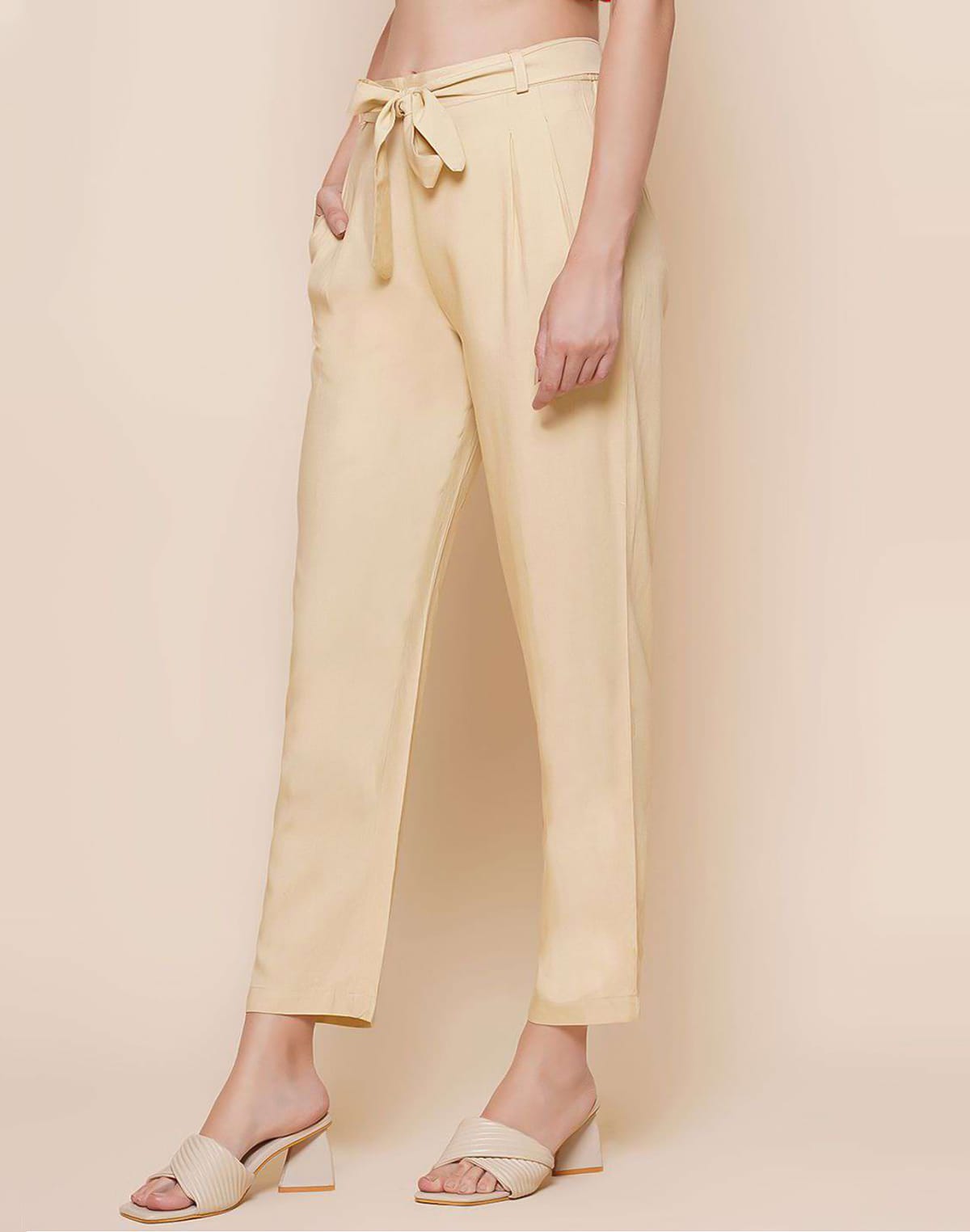 Collection of Plain Viscose Rayon Cream Pant in a gallery layout