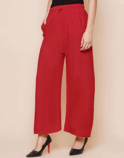 Collection of Red Coloured Viscose Rayon Plazzo Pant in a gallery layout