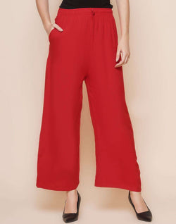 Collection of Red Coloured Viscose Rayon Plazzo Pant in a gallery layout