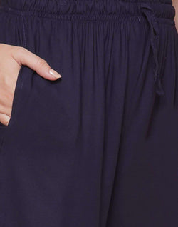 Collection of Navy Blue Plain Rayon Plazzo Pant in a gallery layout