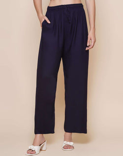 Collection of Navy Blue Plain Rayon Plazzo Pant in a gallery layout