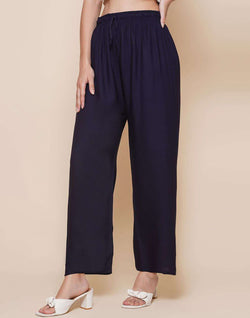 Collection of Navy Blue Plain Rayon Plazzo Pant in a gallery layout