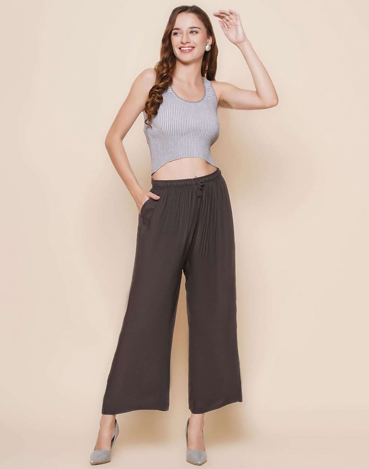 Viscose Rayon Brown Coloured Plazzo Pant