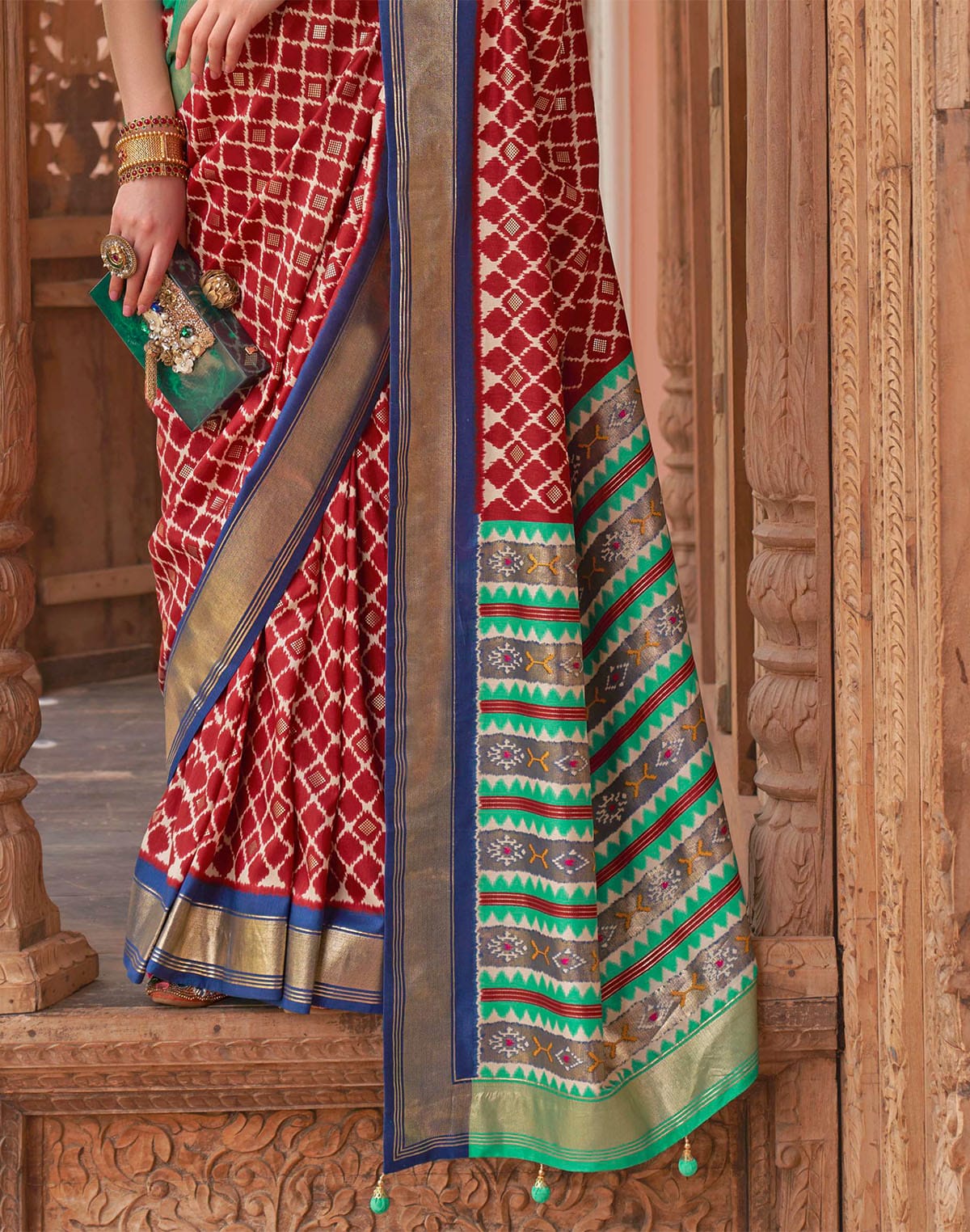 Red and Blue Patola Designer Saree