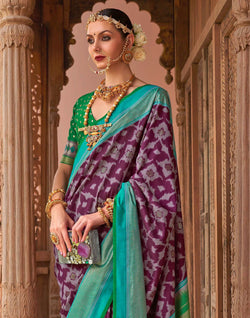 Collection of Mauve Purple Soft Patola Silk Saree in a gallery layout