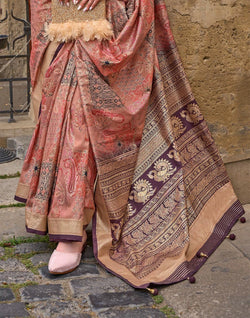 Collection of Peach Soft Silk Saree in a gallery layout