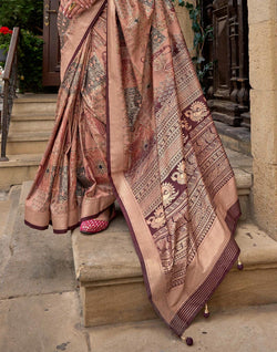 Collection of Light Brown all over Floral Print Soft Silk Saree in a gallery layout