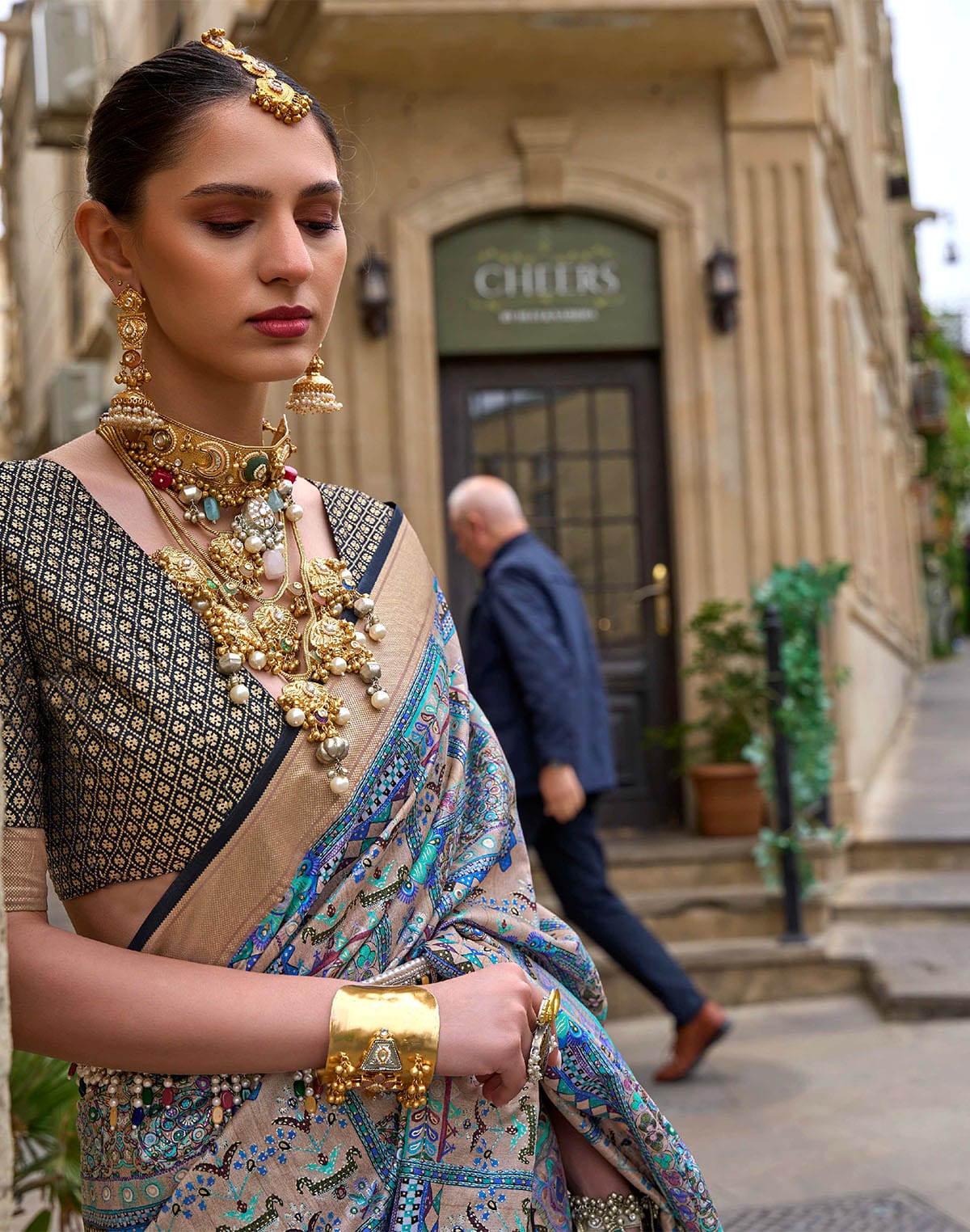 Sky Blue and Black Soft Silk Saree