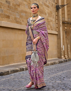 Collection of Pink Floral Print Soft Silk Designer Saree in a gallery layout