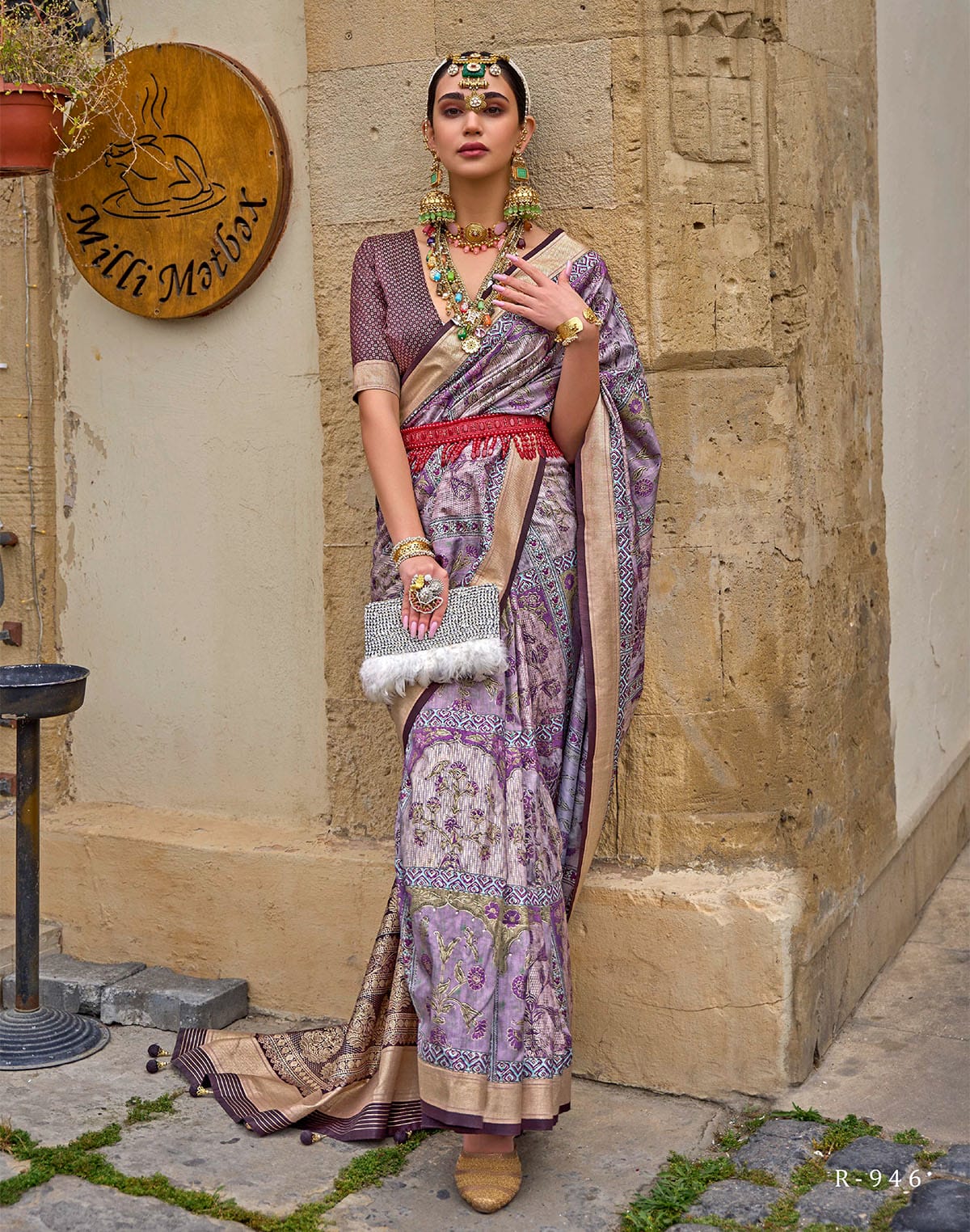 Collection of Light Purple Soft Silk Saree with Tussels in a gallery layout