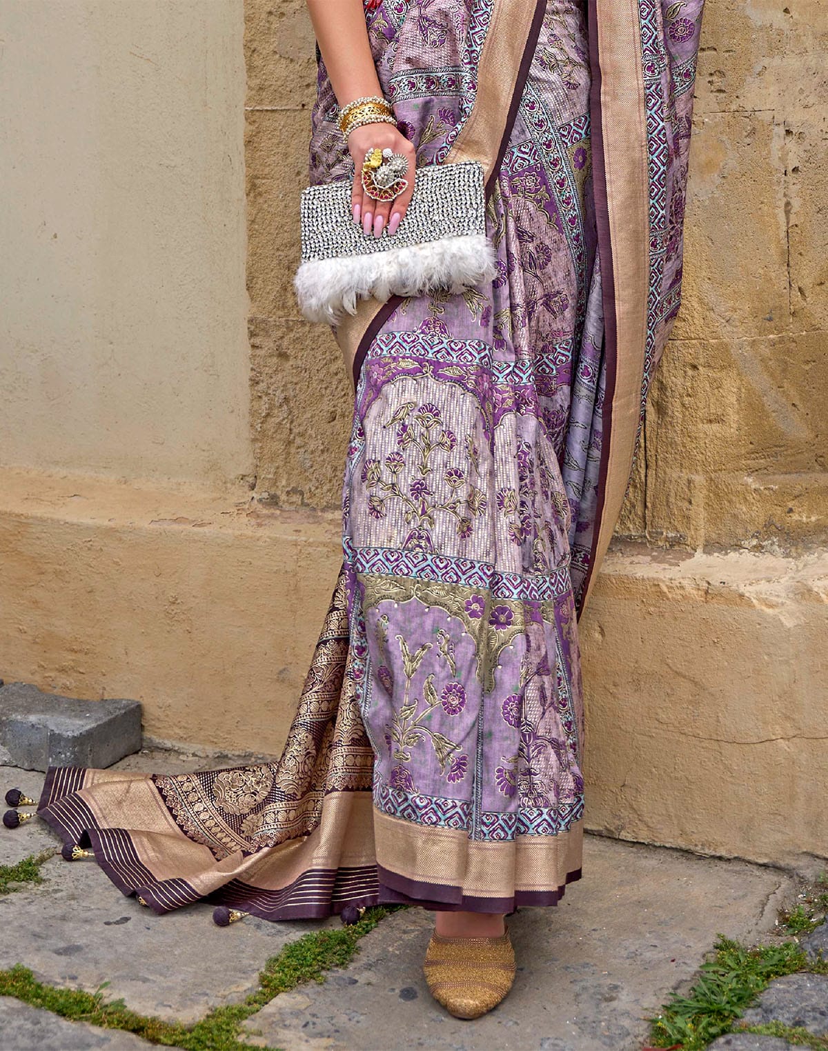 Light Purple Soft Silk Saree with Tussels